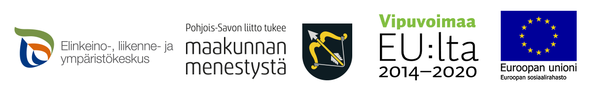 ELY-keskuksen, Pohjois-Savon liiton ja EU-rahoituksen logot.